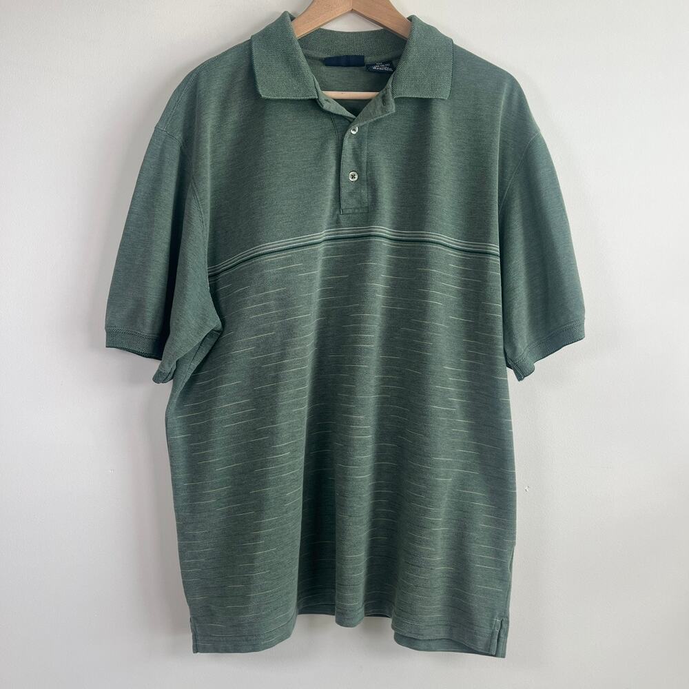 Puritan Striped Men's Polo Shirt Cotton Blend Green Size XL Golf Masters